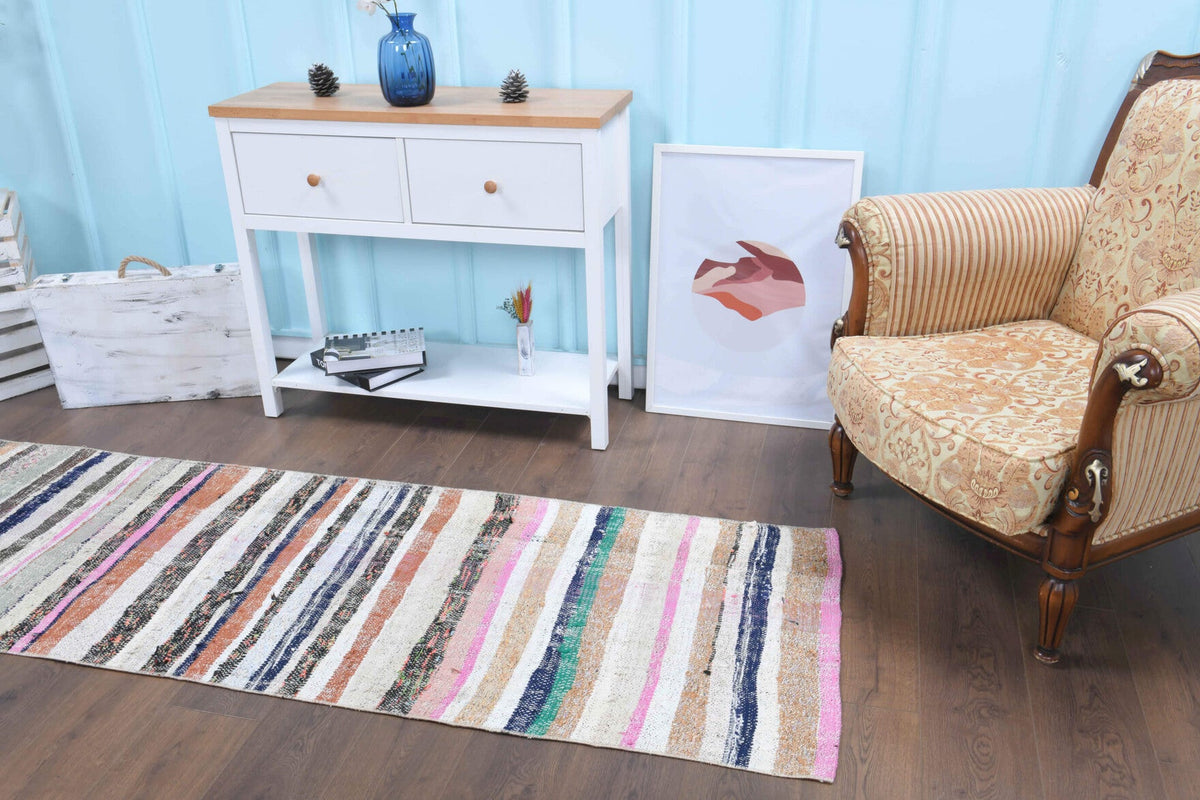 El yapımı vintage yolluk 79x229 cm kilim desenli yün - desen detayı