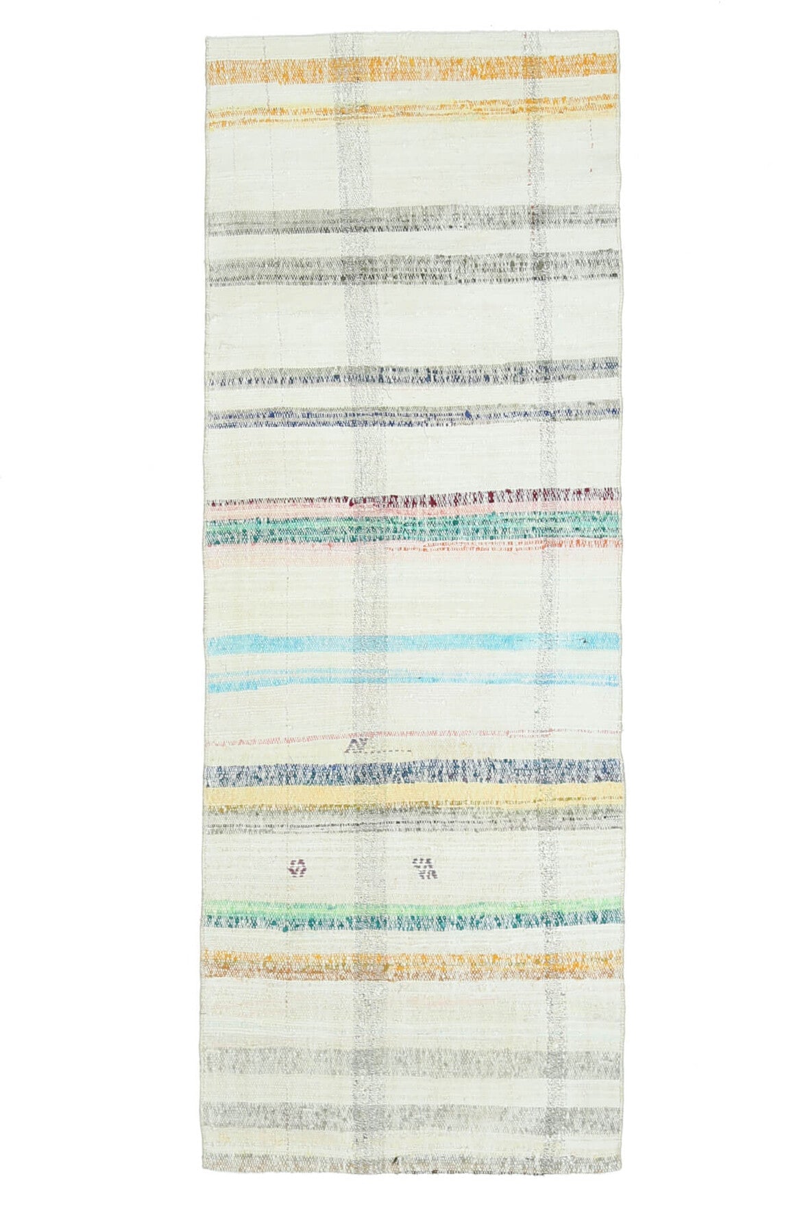 El yapımı vintage yolluk 79x218 cm kilim desenli yün - ışık altında renk detayı