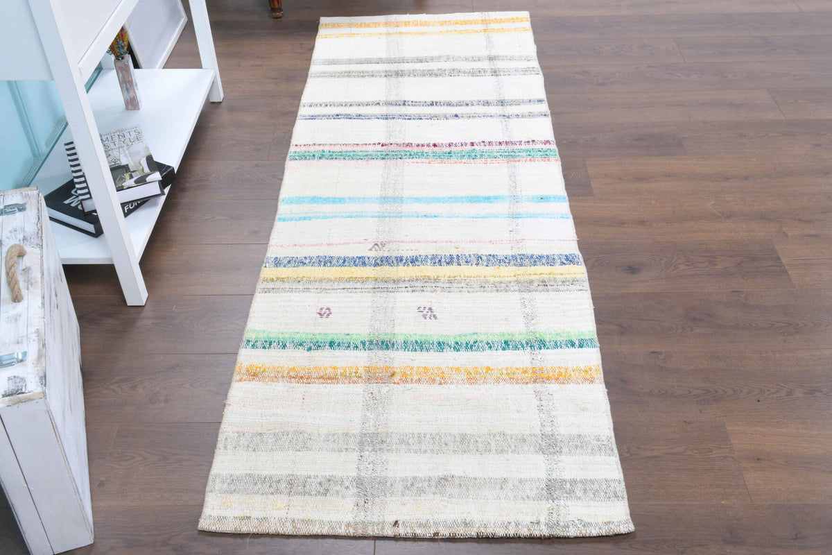 El yapımı vintage yolluk 79x218 cm kilim desenli yün - detay görünümü