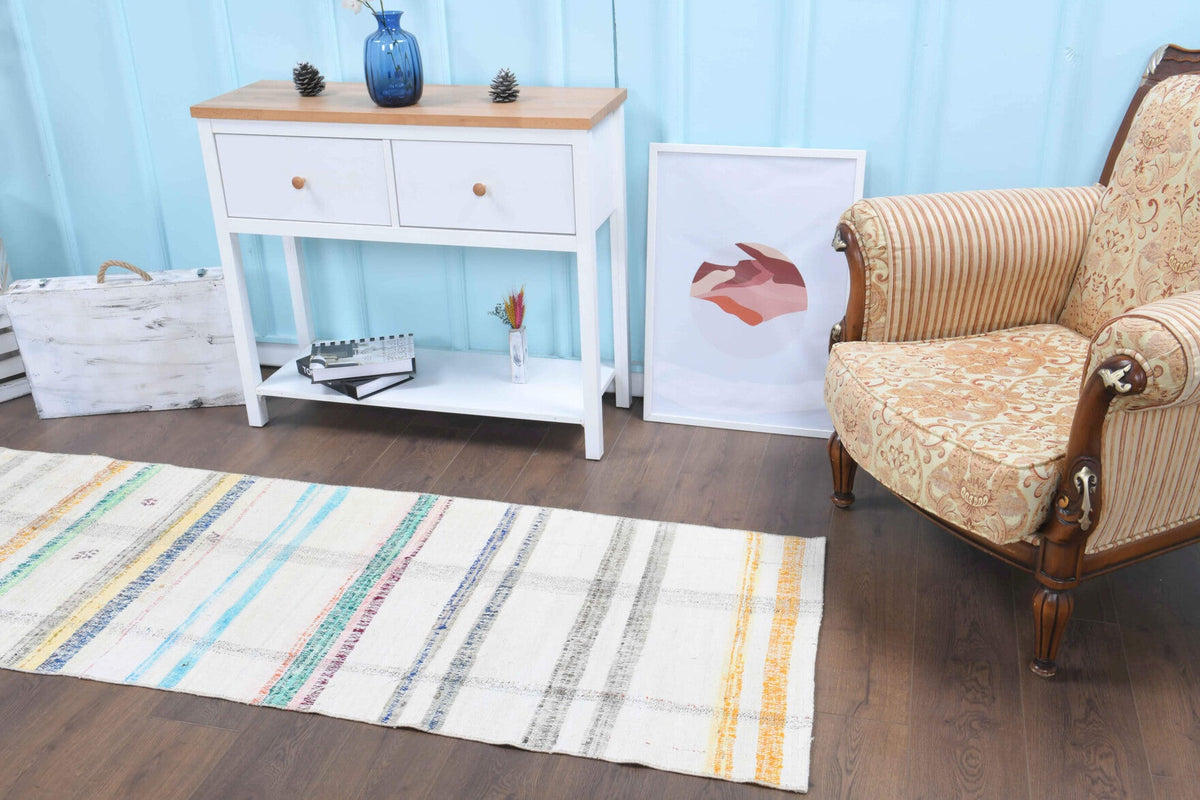 El yapımı vintage yolluk 79x218 cm kilim desenli yün - desen detayı