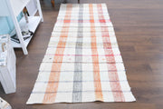 El yapımı vintage yolluk 107x254 cm kareli desenli yün - detay görünümü