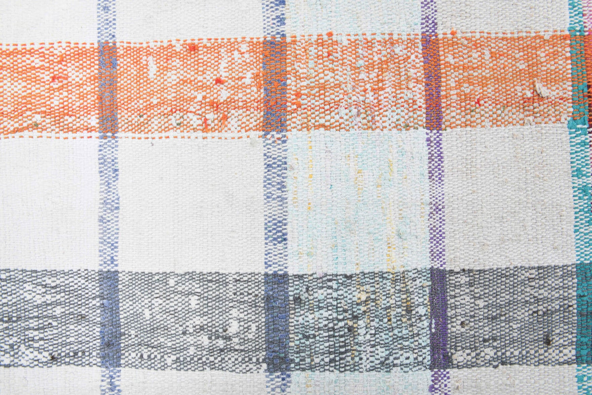 El yapımı vintage yolluk 107x254 cm kareli desenli yün - üstten görünüm