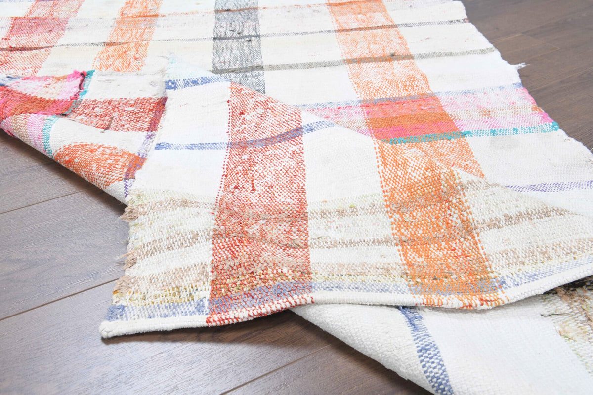 El yapımı vintage yolluk 107x254 cm kareli desenli yün - farklı açıdan görünüm