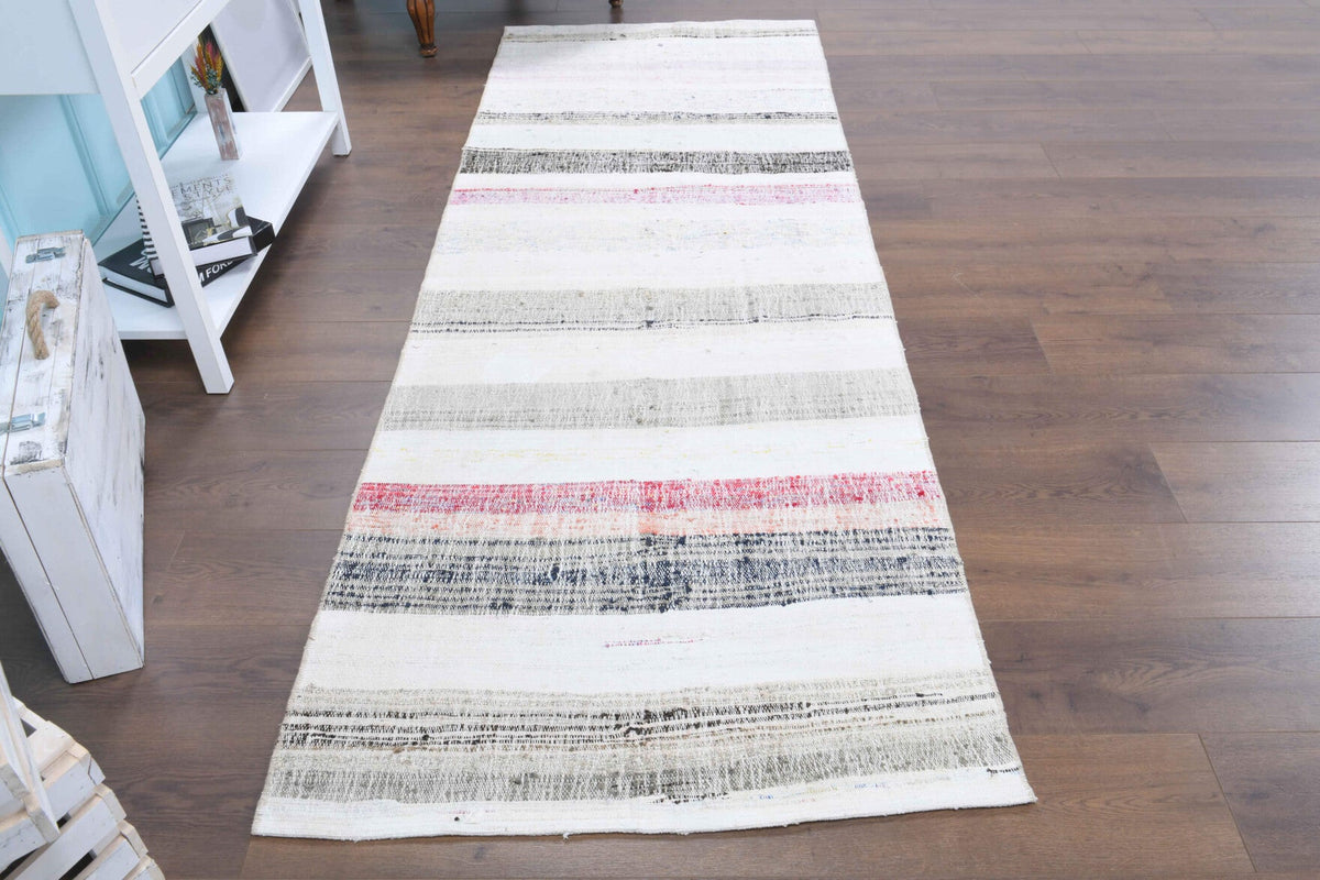 El yapımı vintage yolluk 94x264 cm çizgili desenli yün - detay görünümü