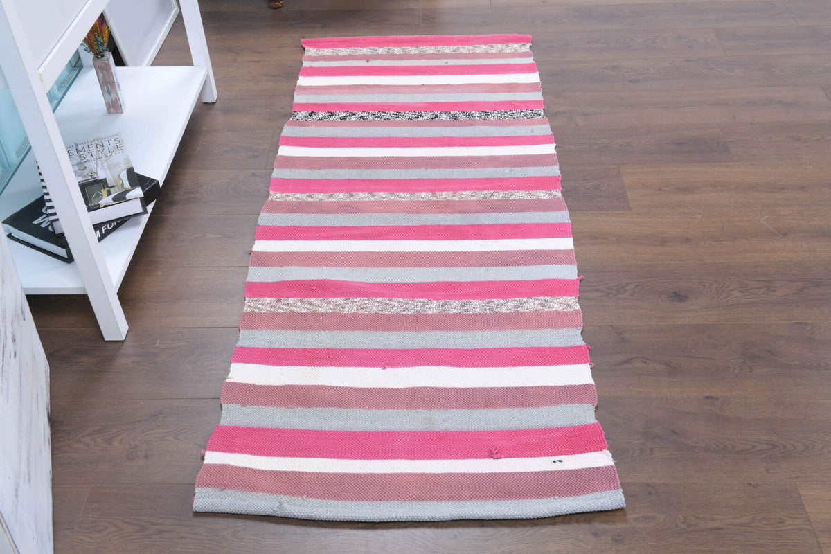 El yapımı vintage yolluk 74x170 cm çizgili desenli yün - detay görünümü