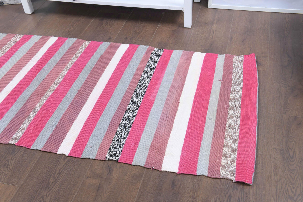 El yapımı vintage yolluk 74x170 cm çizgili desenli yün - desen detayı