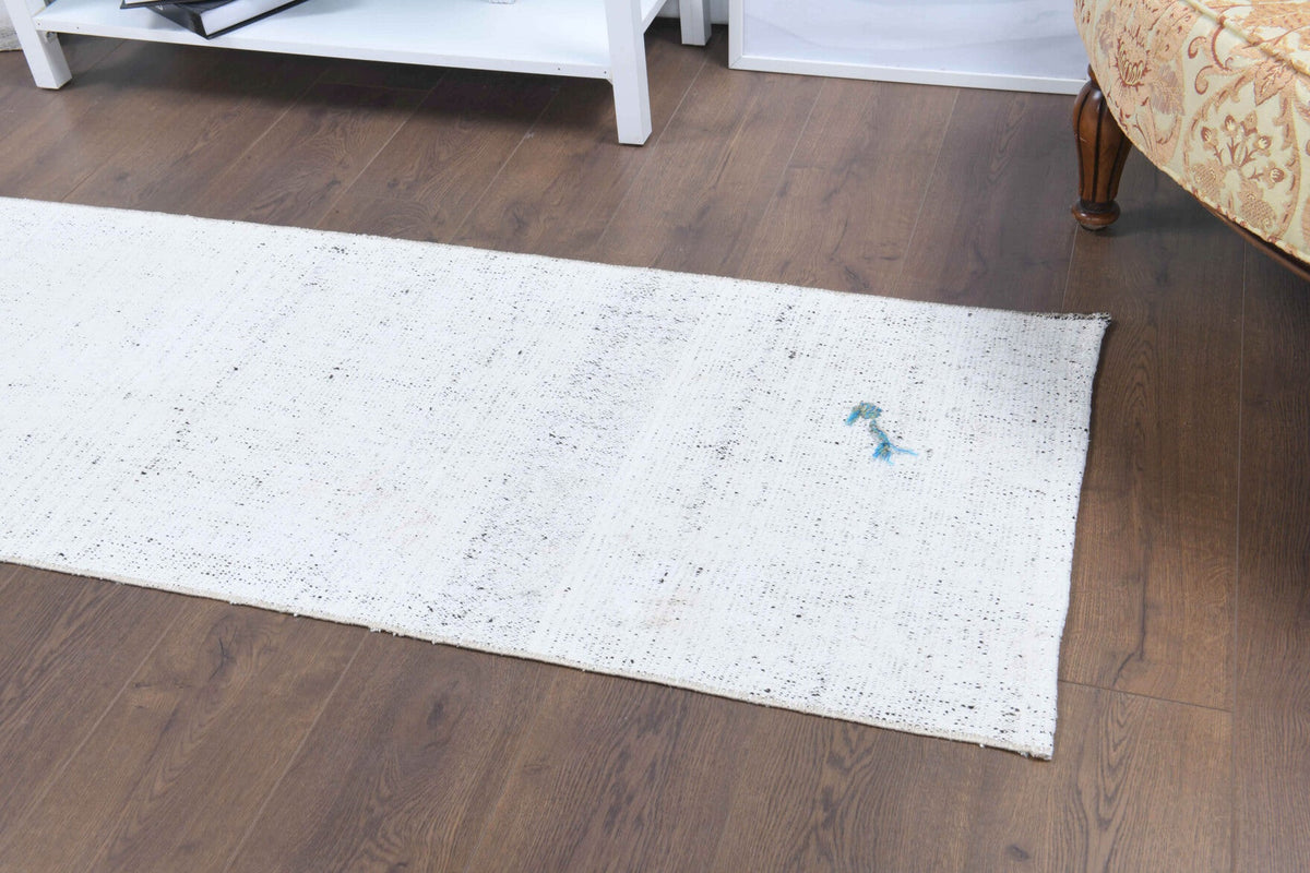 El yapımı vintage yolluk 61x224 cm kilim desenli yün - kenar ve saçak detayı