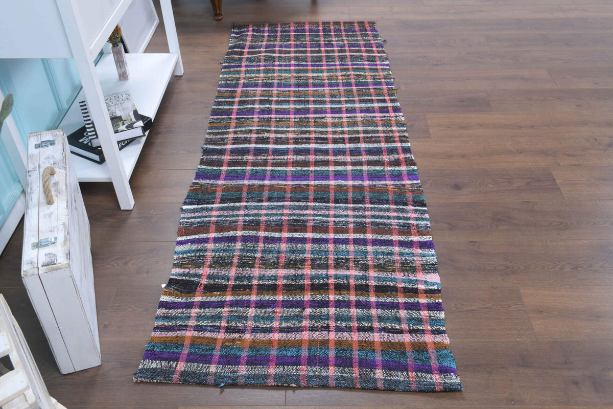 El yapımı vintage yolluk 81x218 cm çizgili desenli yün - detay görünümü