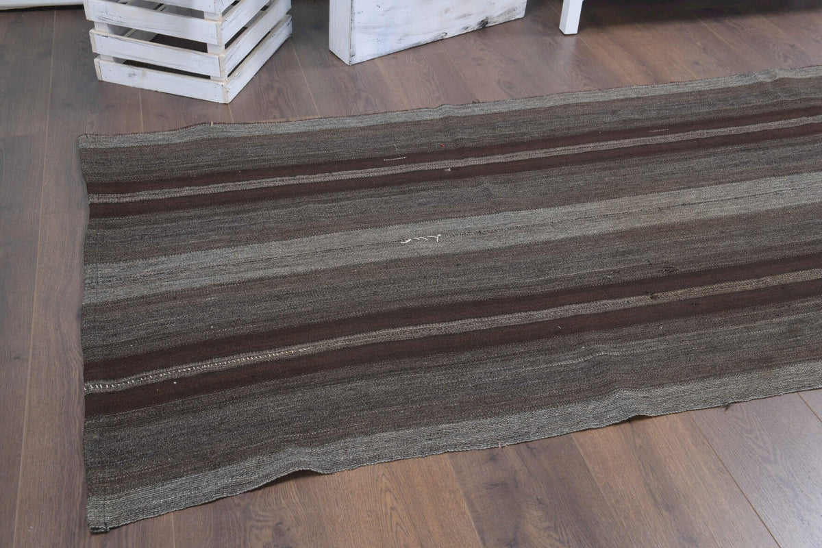 El yapımı vintage yolluk 97x320 cm kilim desenli yün - yakın çekim doku detayı