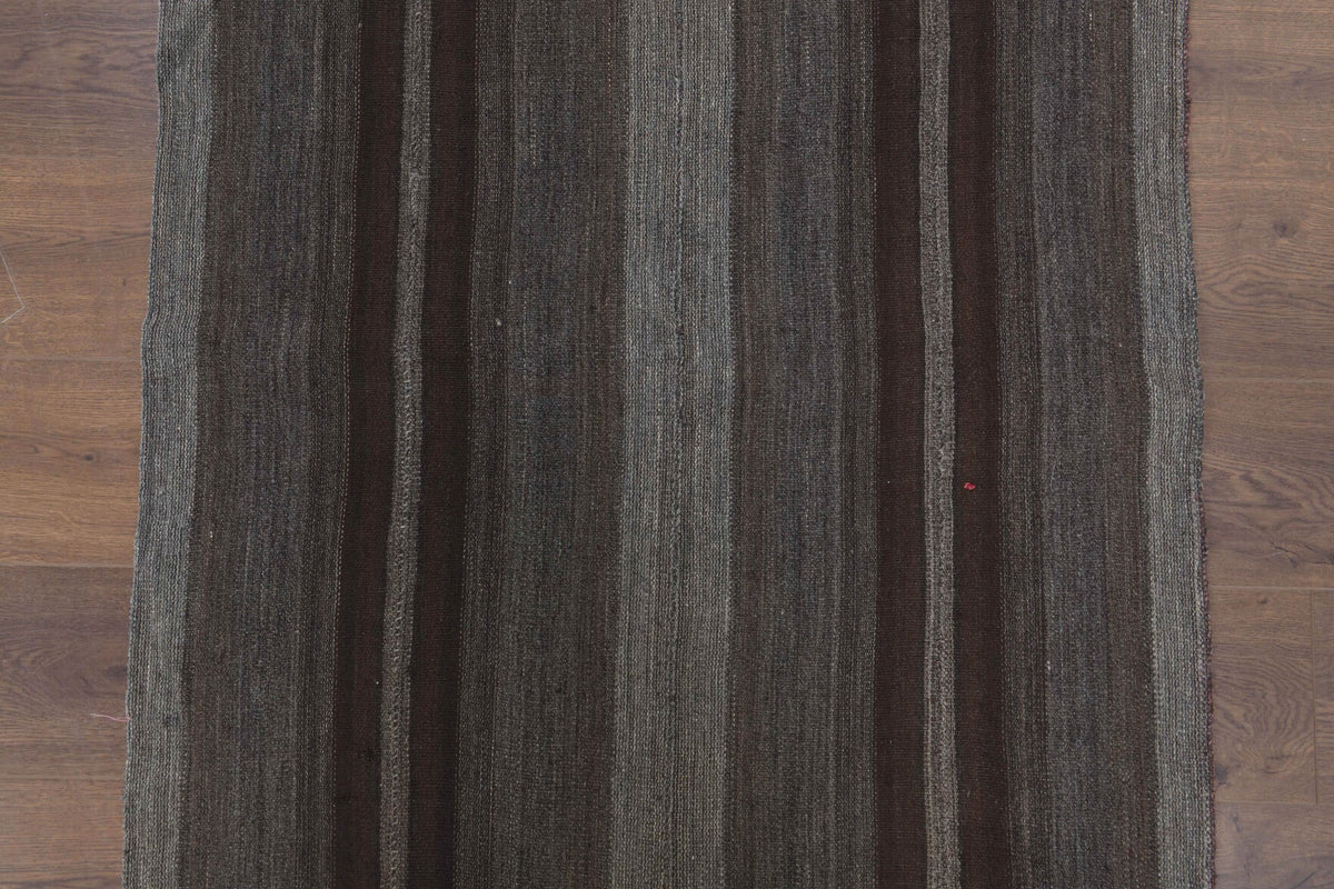 El yapımı vintage yolluk 97x320 cm kilim desenli yün - kenar ve saçak detayı