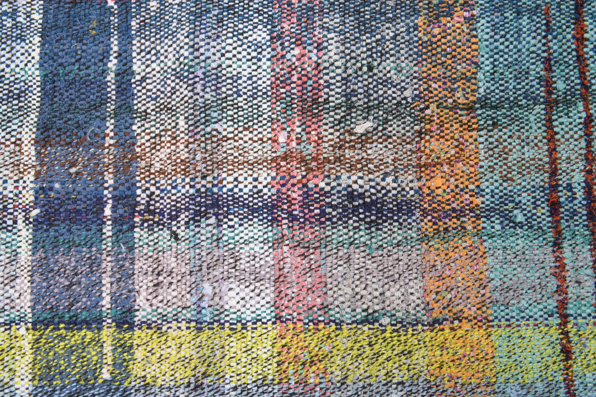 El yapımı vintage yolluk 79x234 cm kareli desenli yün - üstten görünüm