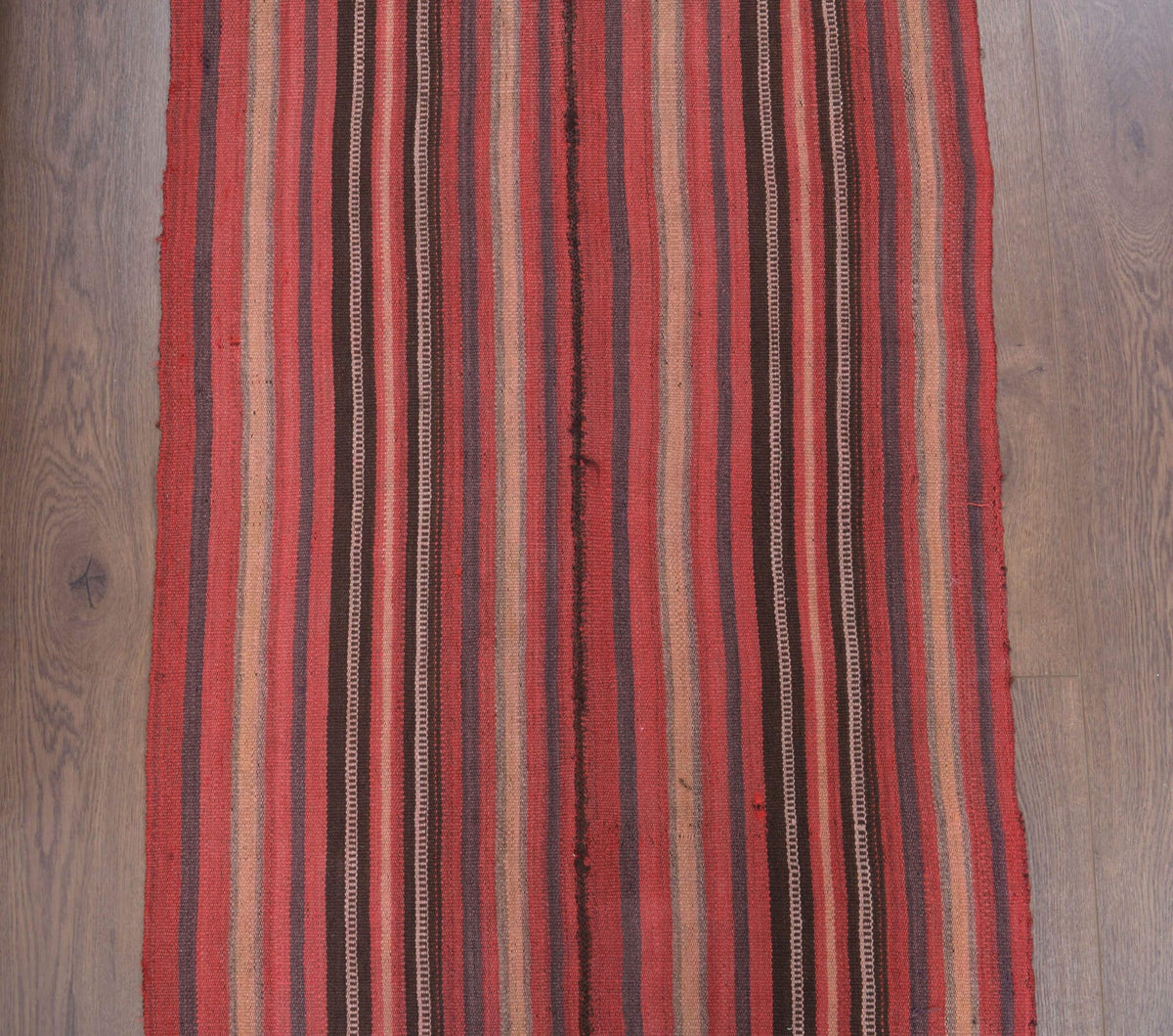 El yapımı vintage yolluk 76x310 cm çizgili desenli yün - yakın çekim doku detayı