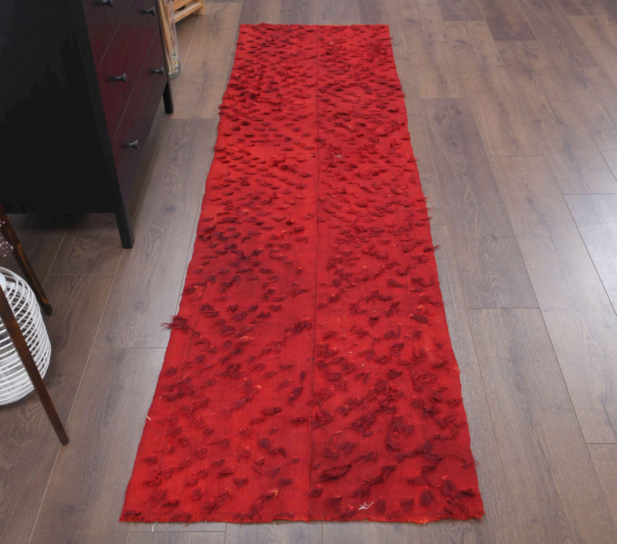 El yapımı vintage yolluk 74x257 cm çiçek desenli desenli yün - detay görünümü