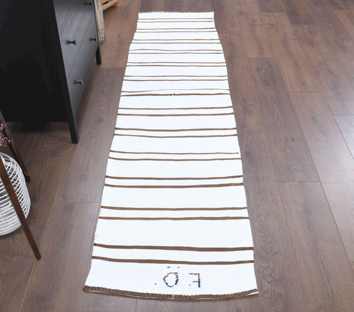 El yapımı vintage yolluk 61x254 cm çizgili desenli yün - desen detayı
