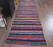 El yapımı vintage yolluk 107x335 cm çizgili desenli yün - detay görünümü