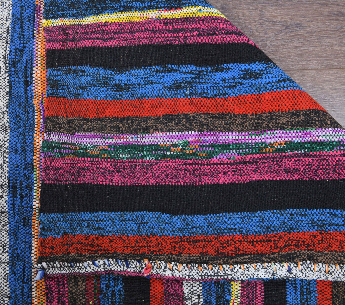 El yapımı vintage yolluk 107x335 cm çizgili desenli yün - desen detayı
