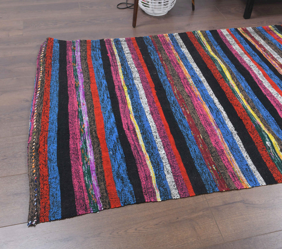 El yapımı vintage yolluk 107x335 cm çizgili desenli yün - mekan görünümü