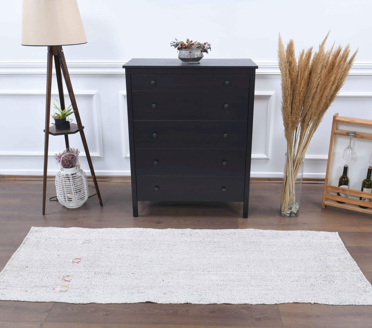 El yapımı vintage yolluk 79x218 cm kilim desenli yün - desen detayı