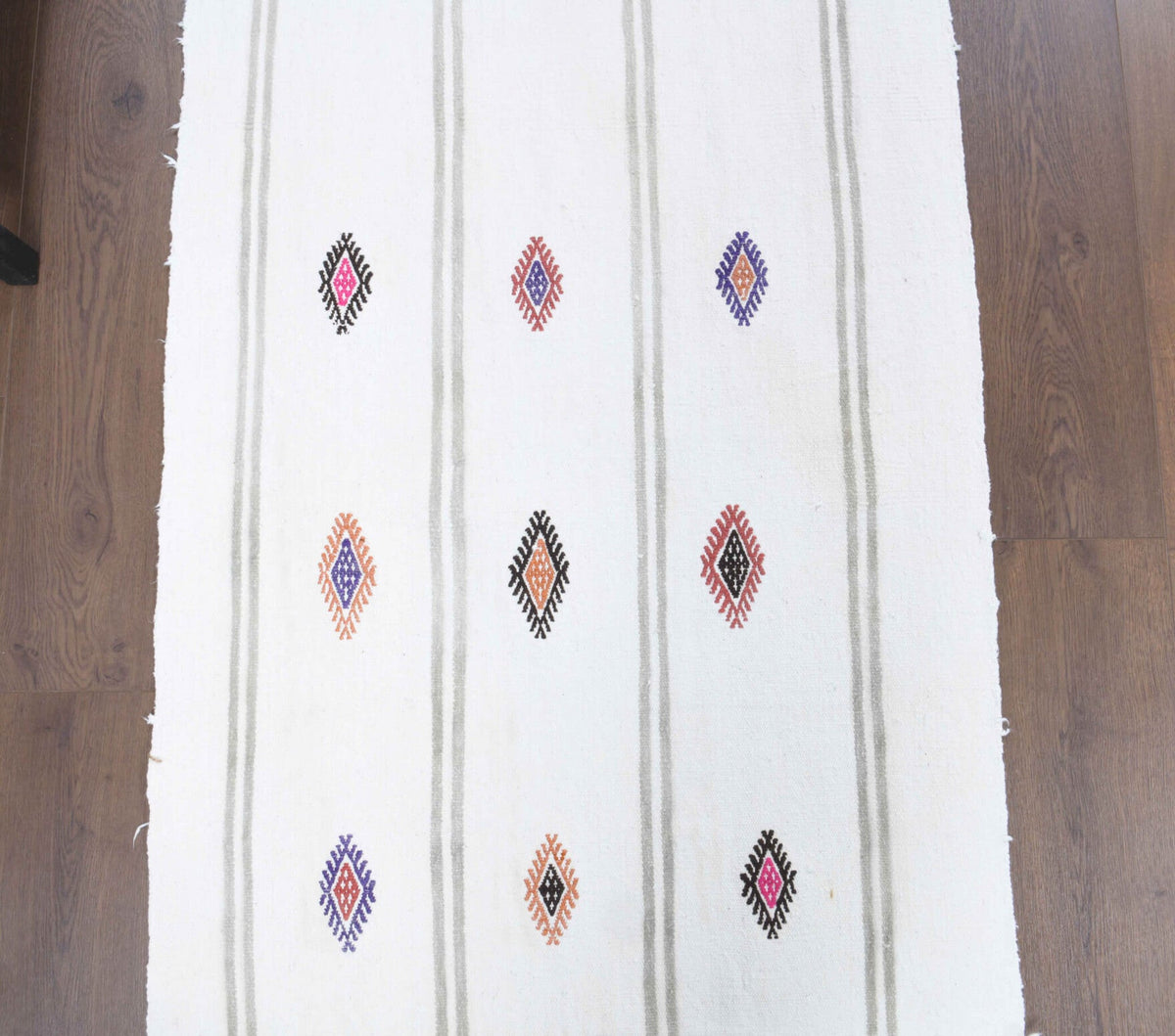 El yapımı vintage yolluk 79x229 cm çizgili desenli yün - detay görünümü