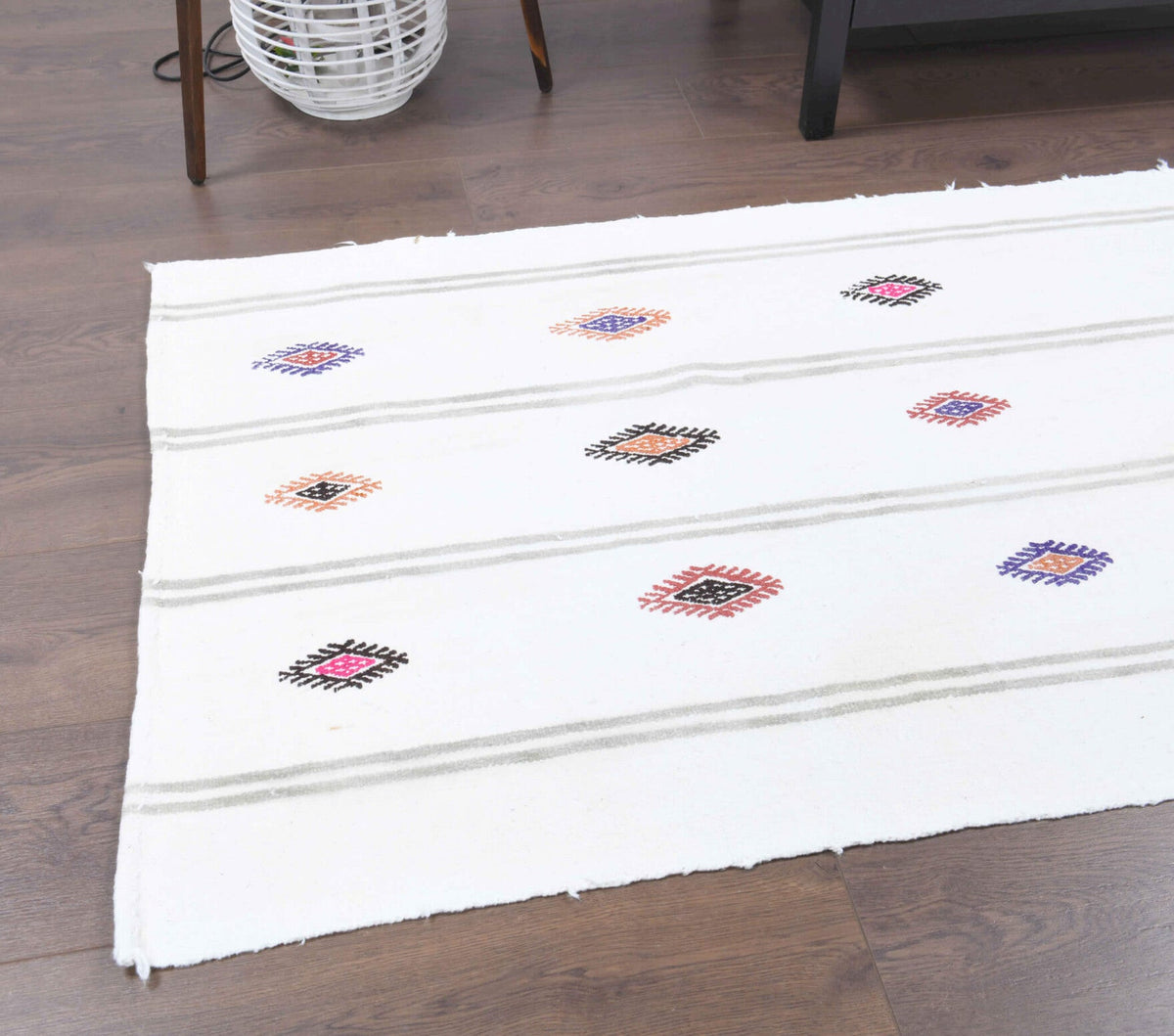 El yapımı vintage yolluk 79x229 cm çizgili desenli yün - desen detayı