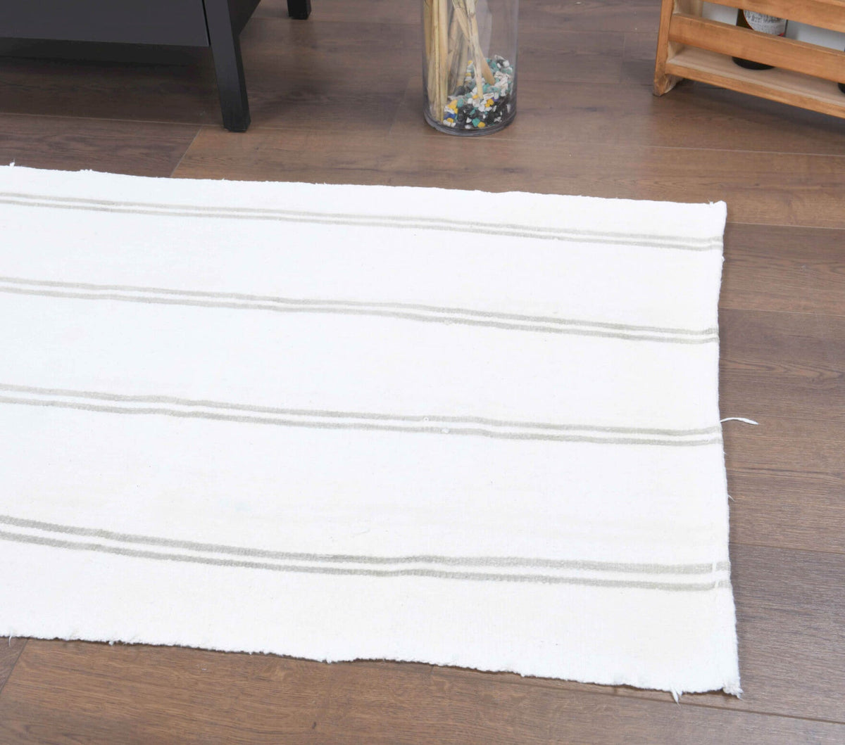 El yapımı vintage yolluk 79x229 cm çizgili desenli yün - üstten görünüm