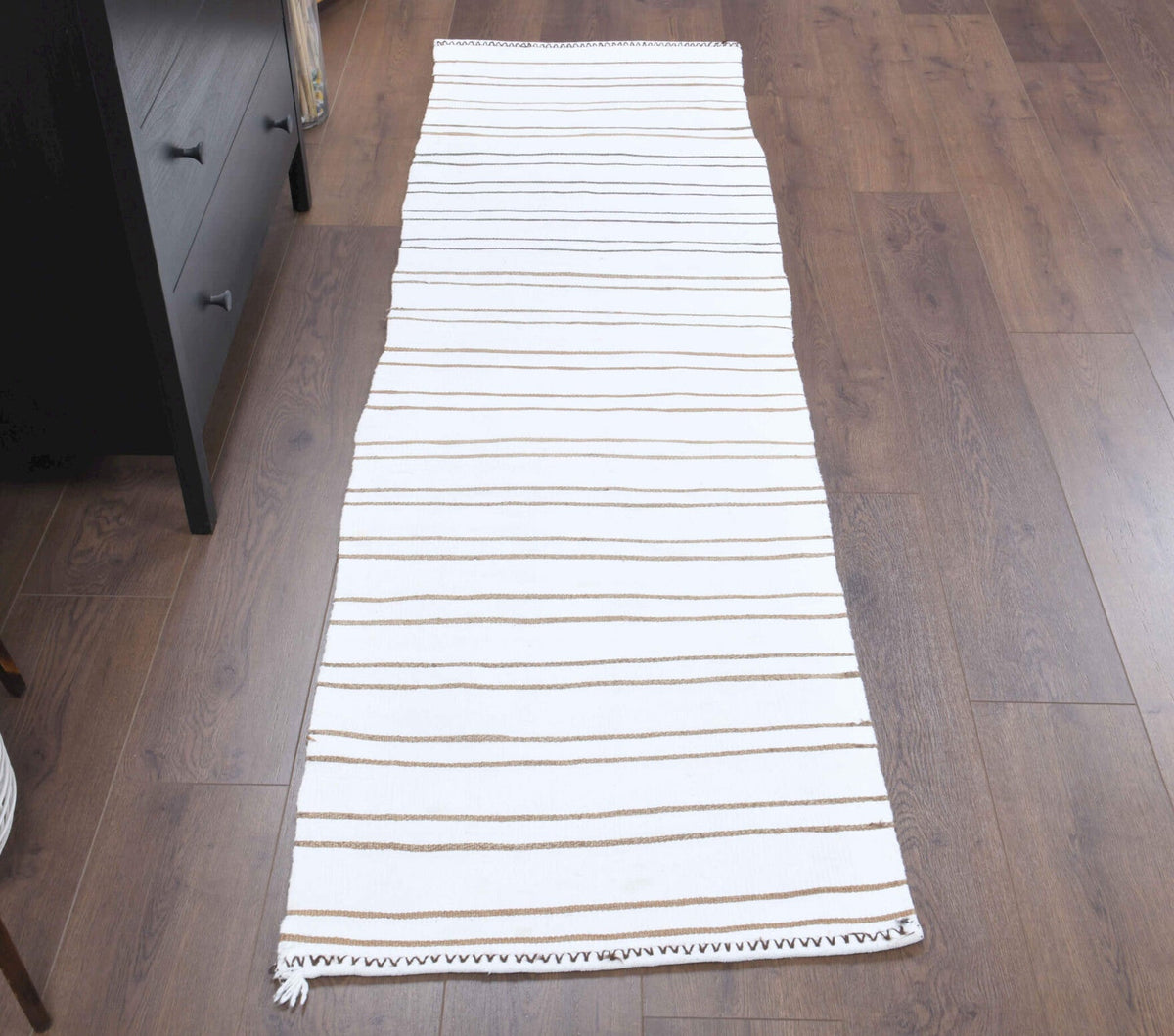 El yapımı vintage yolluk 61x216 cm çizgili desenli yün - desen detayı