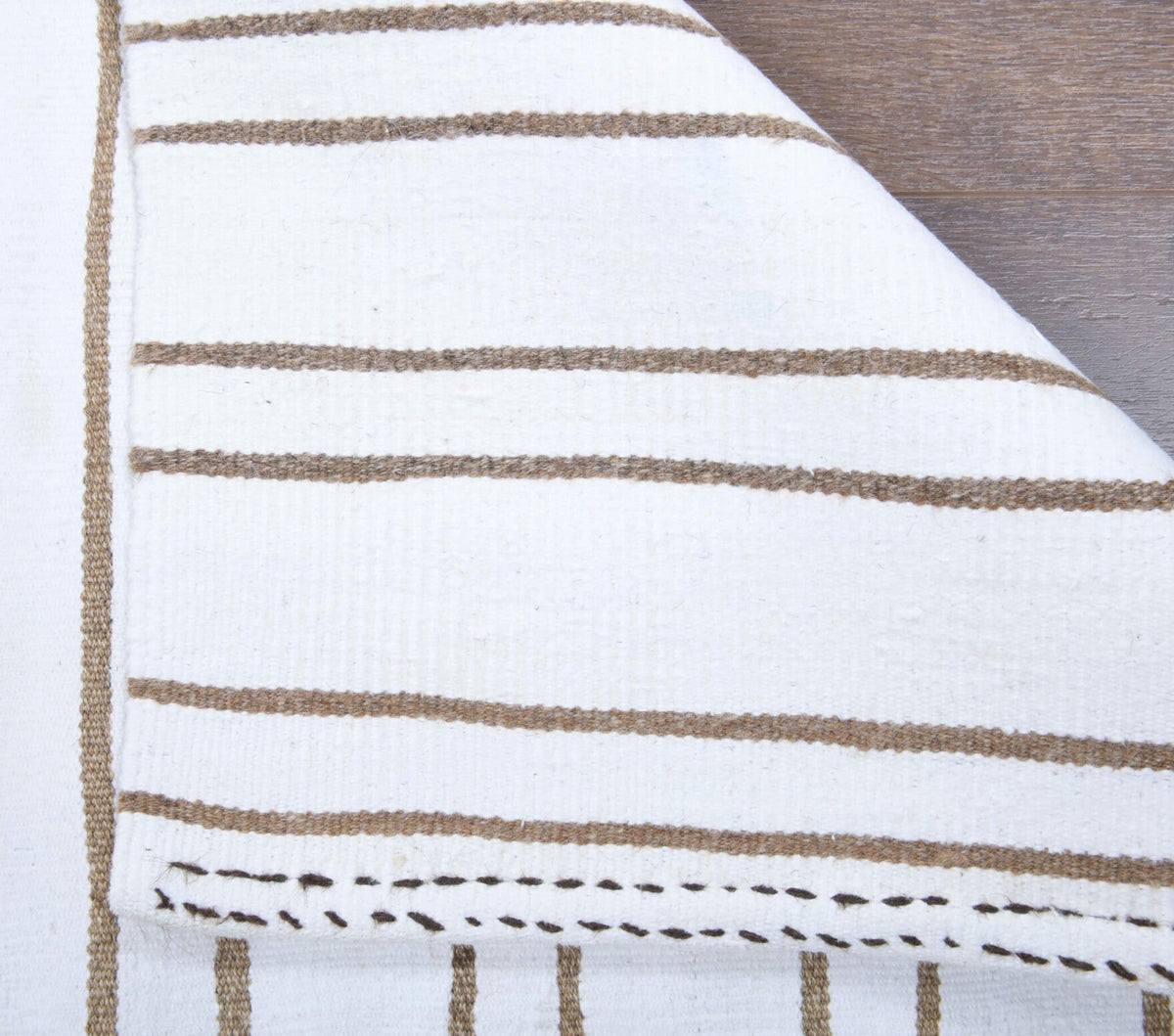 El yapımı vintage yolluk 61x216 cm çizgili desenli yün - kenar ve saçak detayı