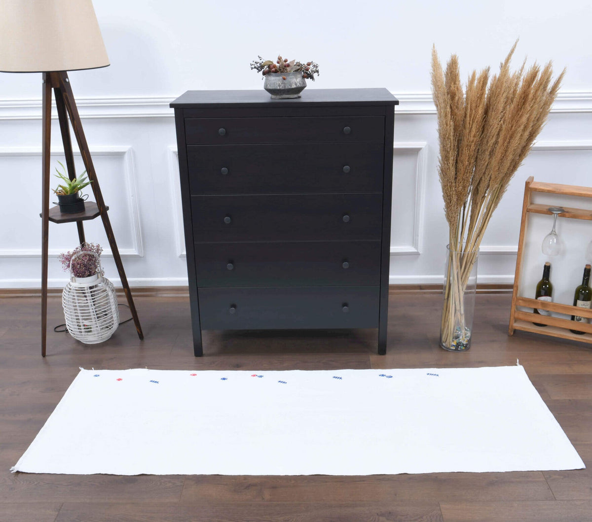 El yapımı vintage yolluk 66x193 cm düz desenli yün - mekan görünümü