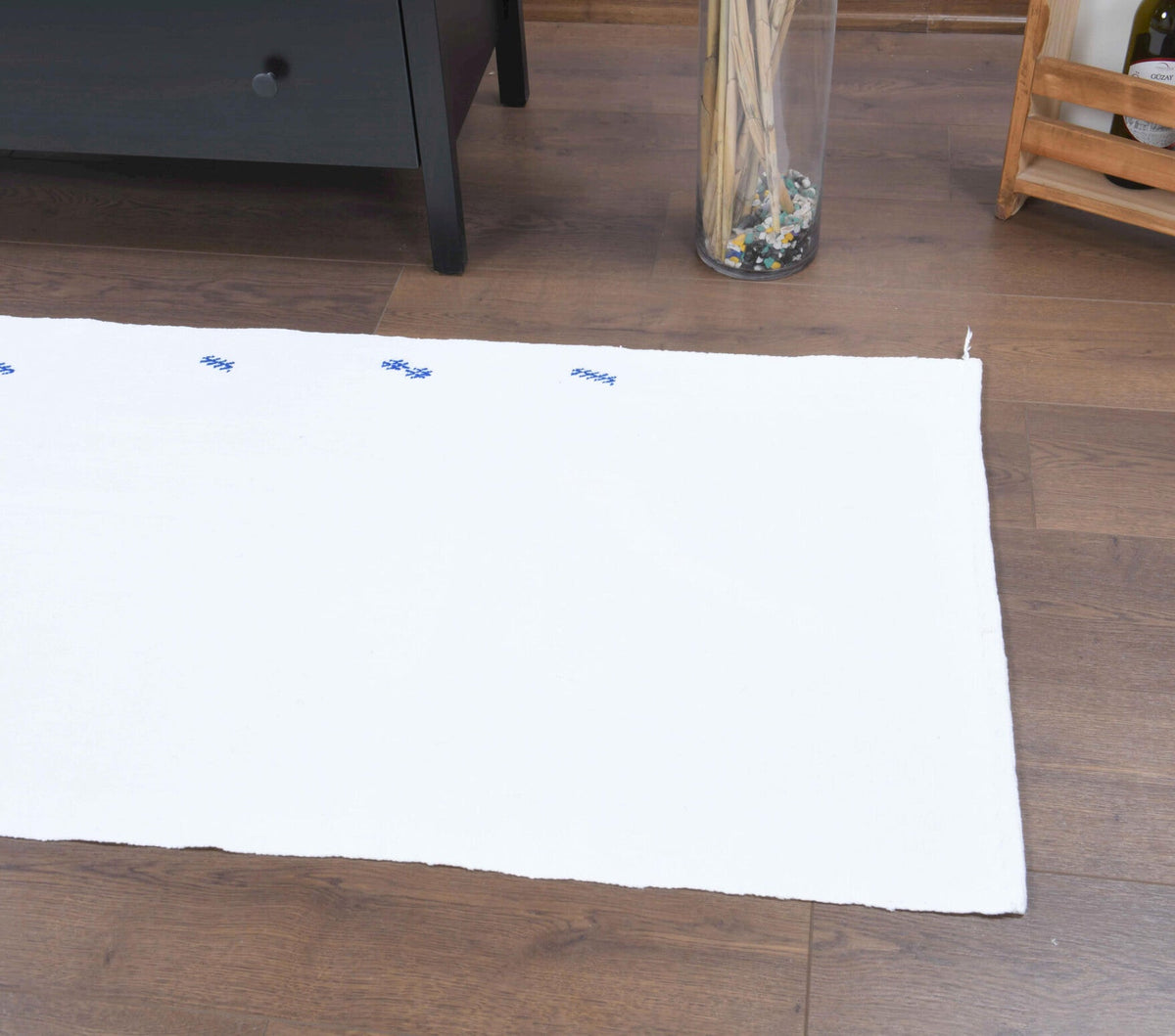 El yapımı vintage yolluk 66x193 cm düz desenli yün - üstten görünüm