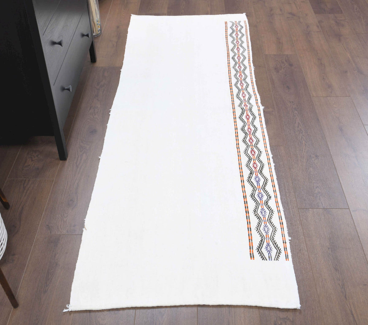 El yapımı vintage halı 74x216 cm kilim desenli yün - açık alan görünümü