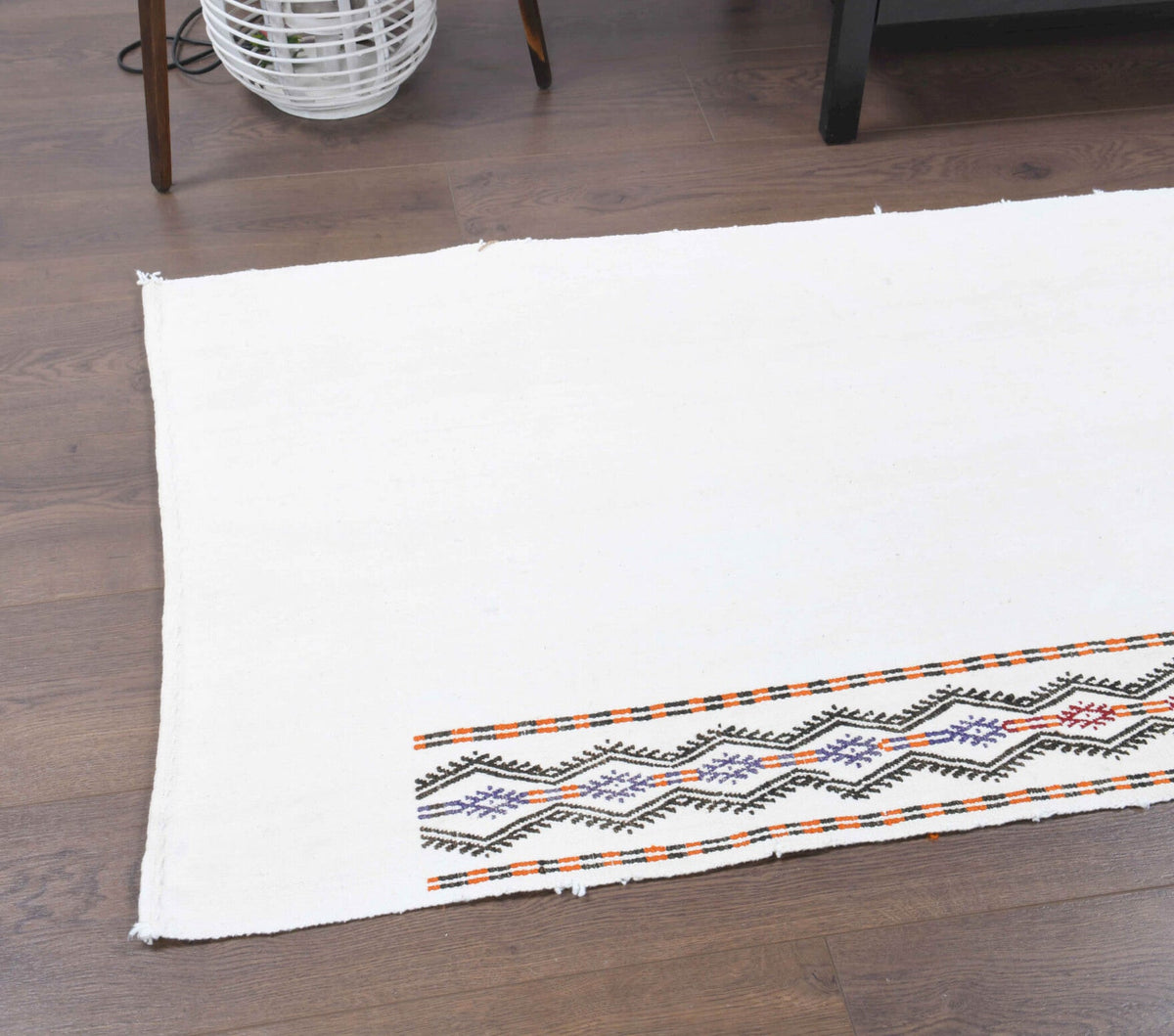 El yapımı vintage halı 74x216 cm kilim desenli yün - desen detayı