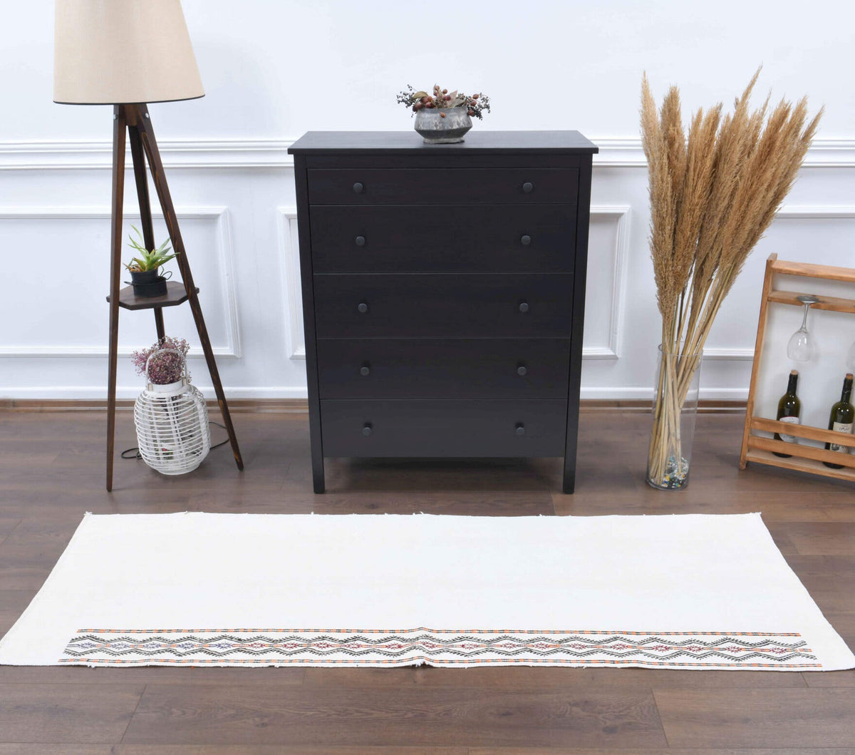 El yapımı vintage halı 74x216 cm kilim desenli yün - mekan görünümü