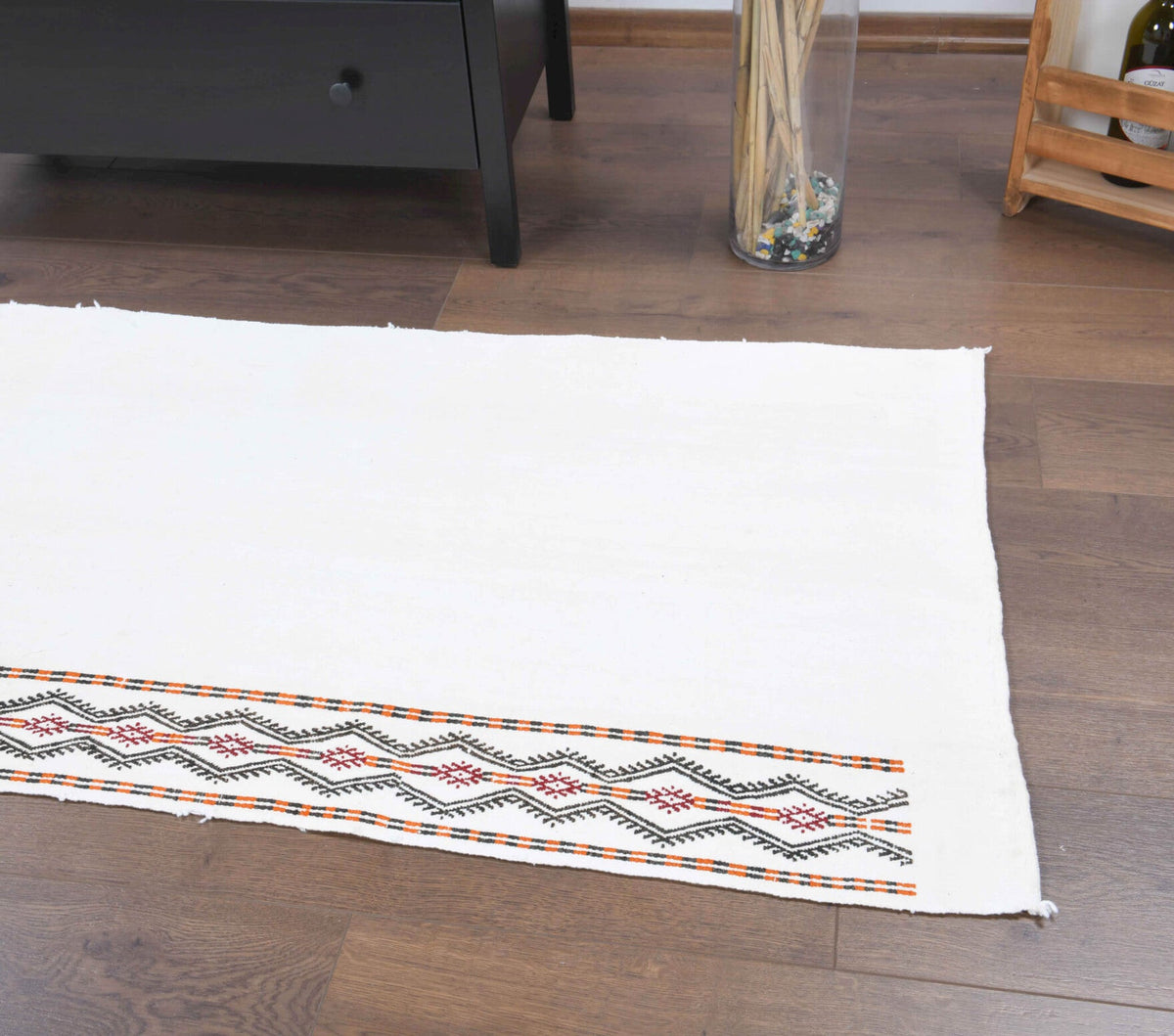 El yapımı vintage halı 74x216 cm kilim desenli yün - üstten görünüm