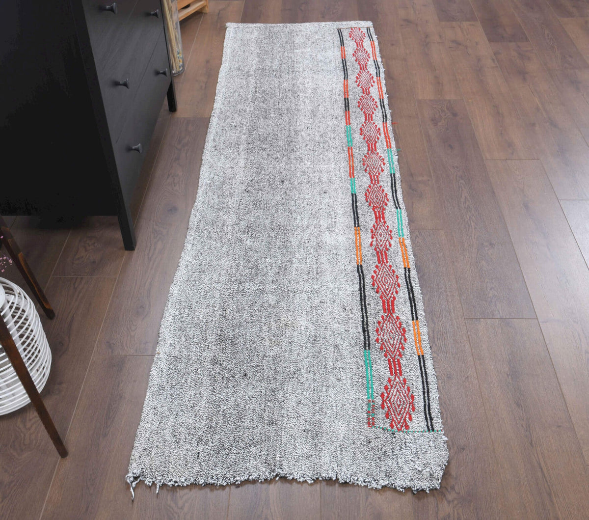 Gray Ethnic Vintage Kilim Runner Rug