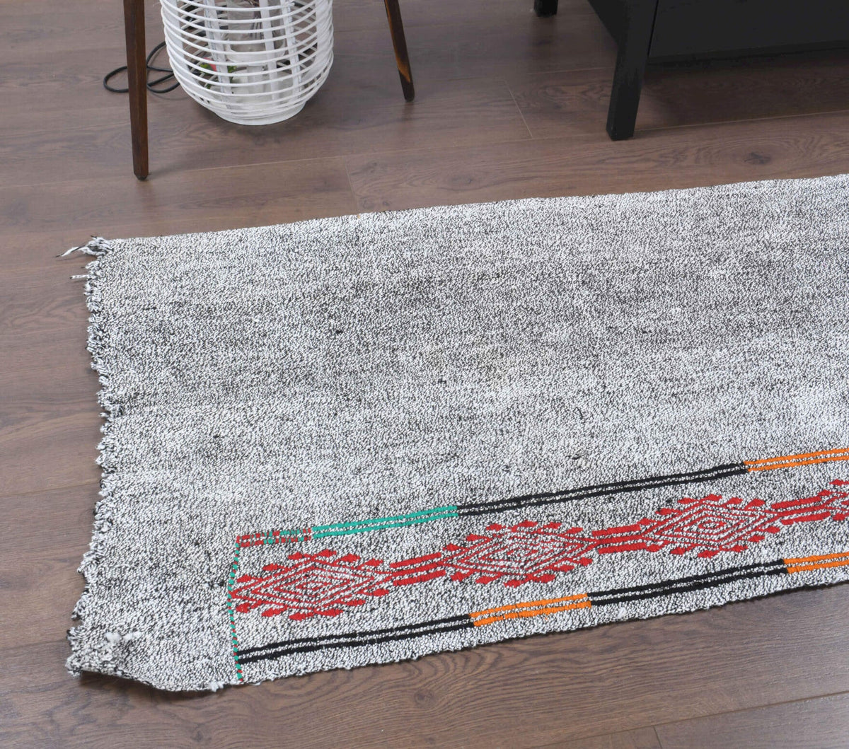 Gray Ethnic Vintage Kilim Runner Rug