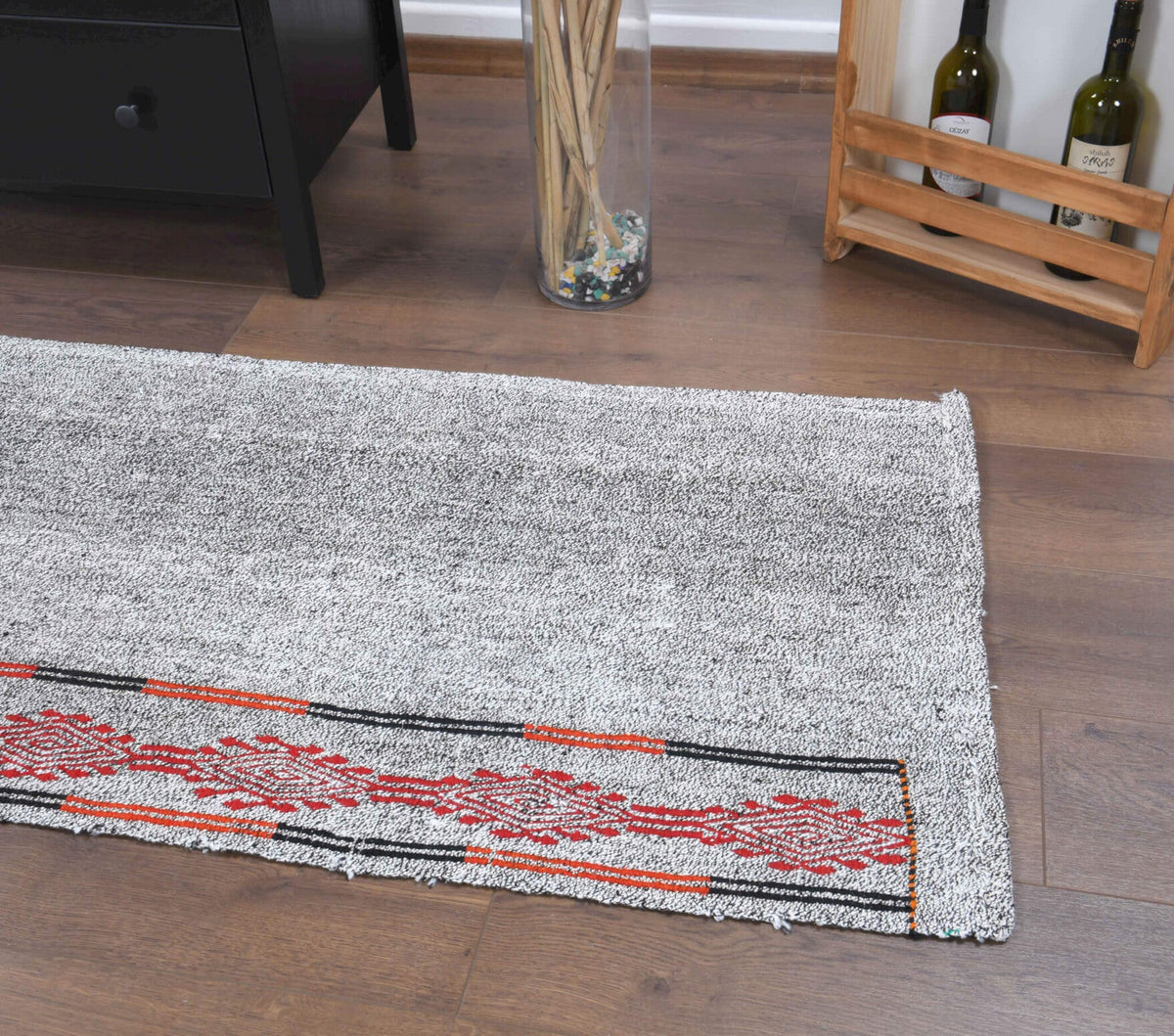 Gray Ethnic Vintage Kilim Runner Rug