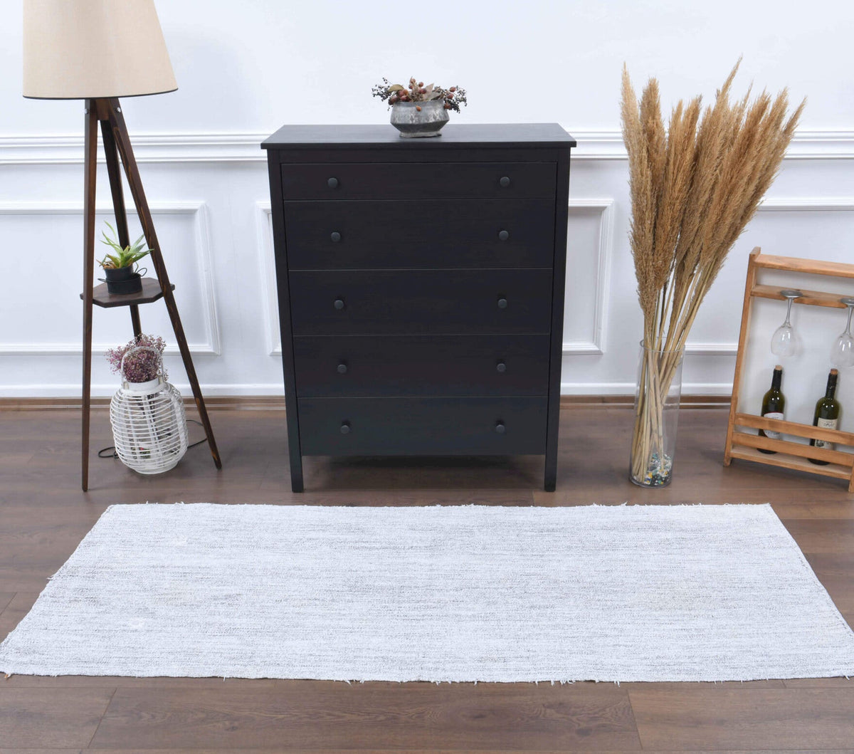 El yapımı vintage yolluk 81x213 cm kilim desenli yün - desen detayı