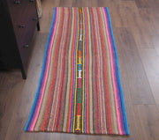 El yapımı vintage halı 76x198 cm kilim desenli yün - detay görünümü