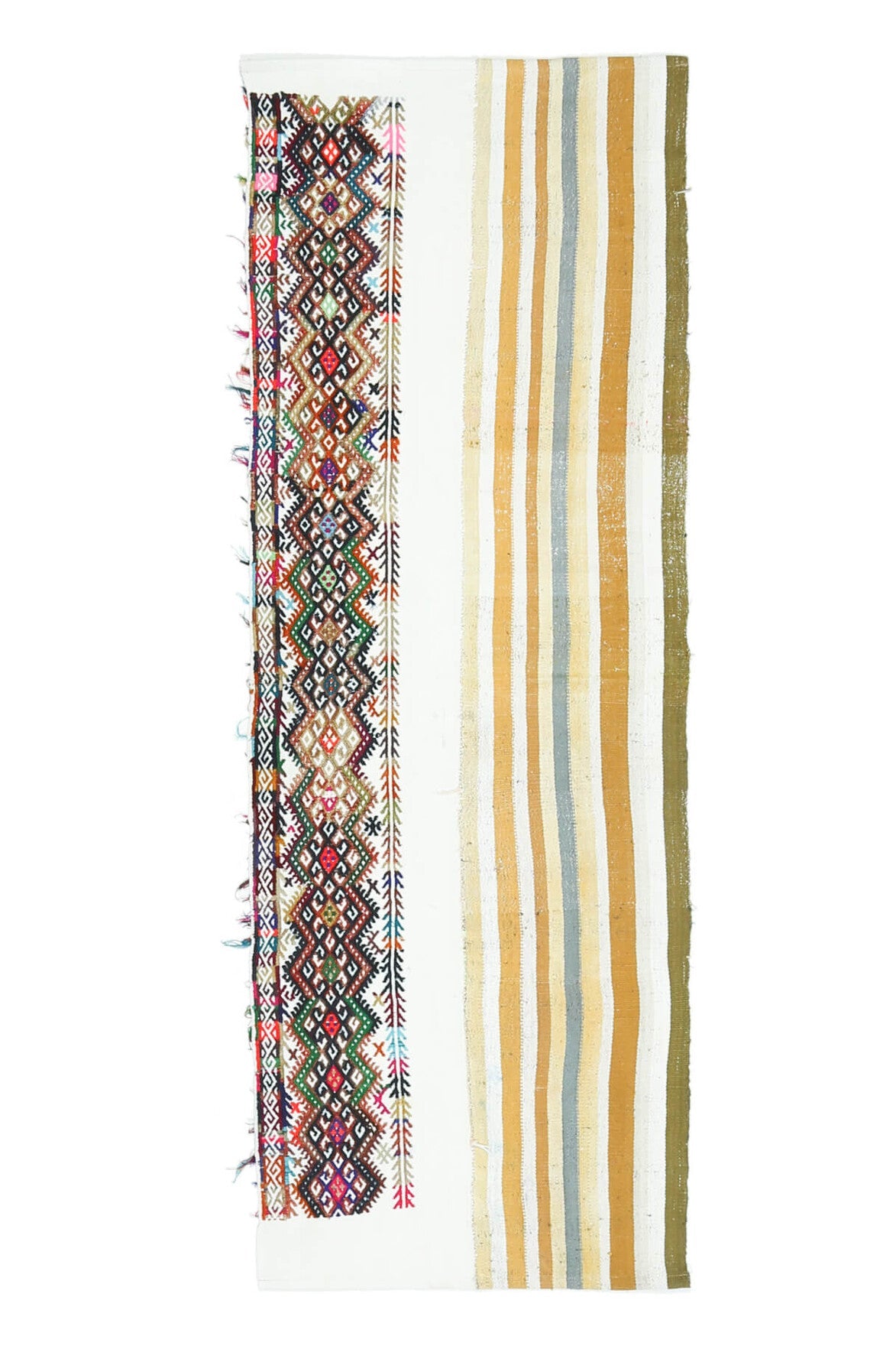 White Traditional Vintage Kilim Runner Rug