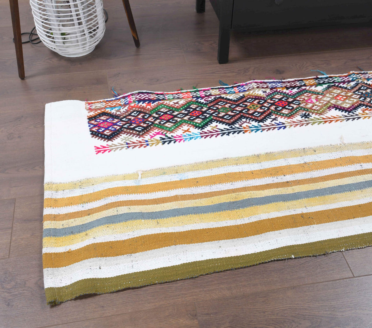 El yapımı vintage yolluk 76x213 cm çizgili desenli yün - mekan görünümü