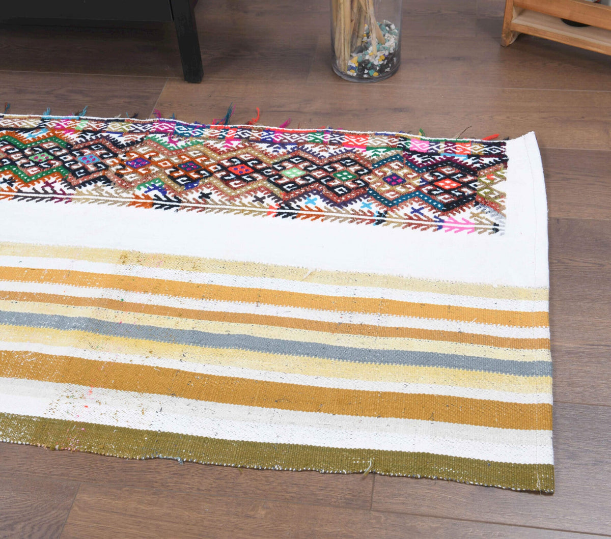 El yapımı vintage yolluk 76x213 cm çizgili desenli yün - açık alan görünümü