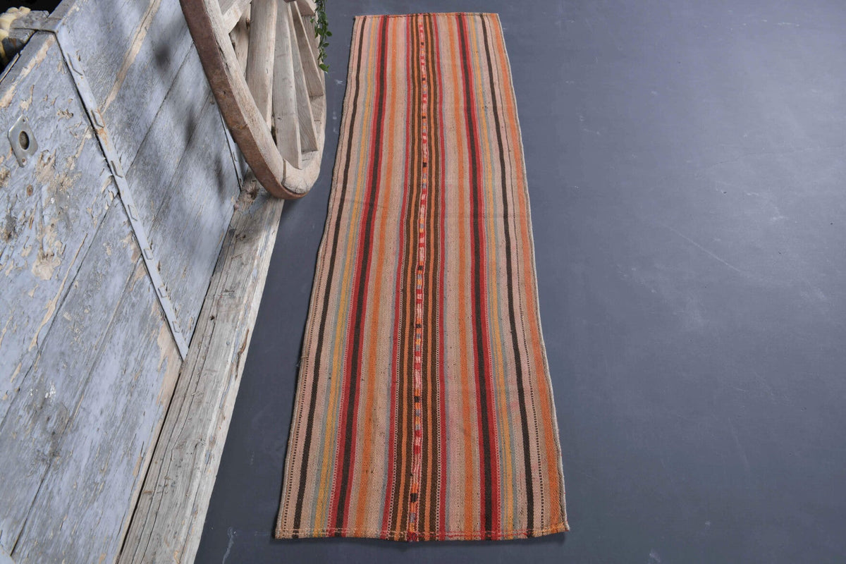 El yapımı vintage yolluk 51x218 cm çizgili desenli yün - detay görünümü