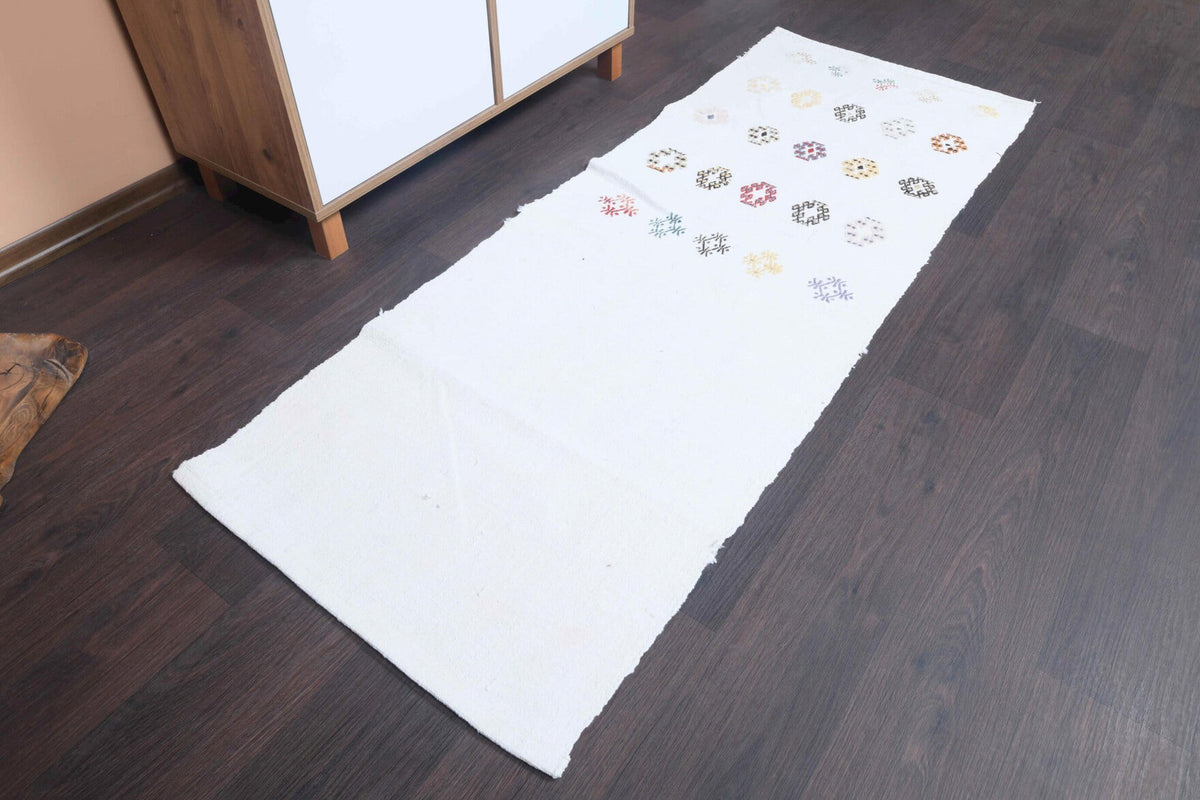 El yapımı vintage yolluk 79x185 cm düz desenli yün - farklı açıdan görünüm
