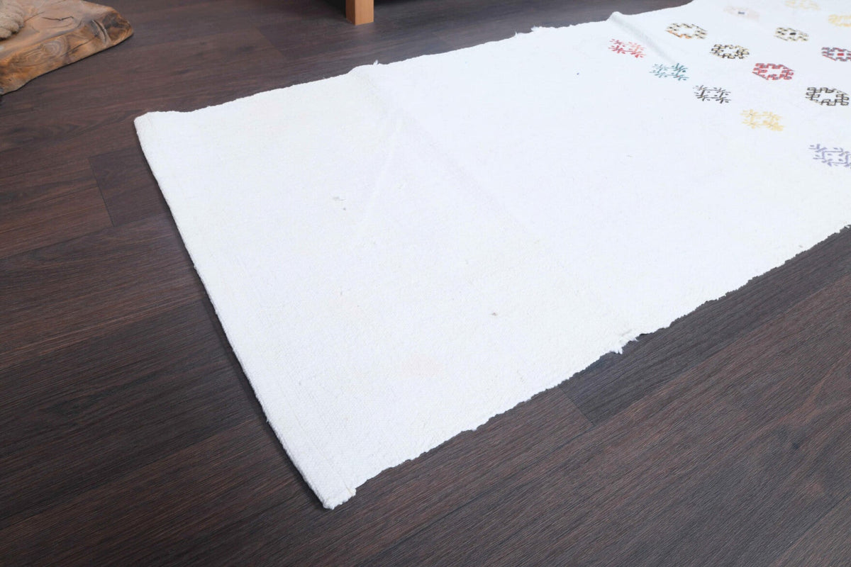 El yapımı vintage yolluk 79x185 cm düz desenli yün - yakın çekim doku detayı