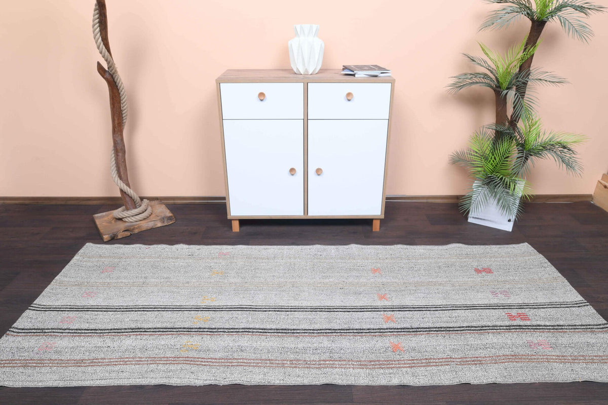 El yapımı vintage yolluk 102x264 cm düz desenli yün - kenar ve saçak detayı