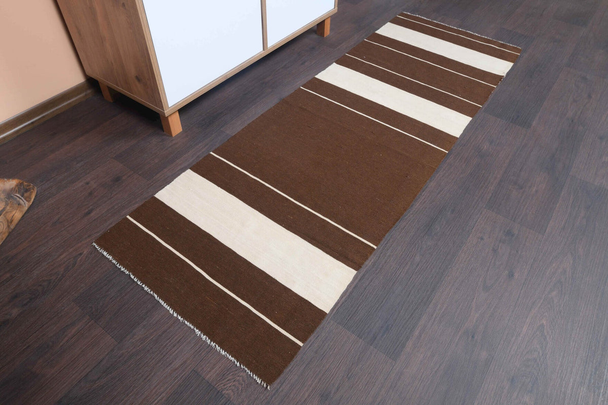 El yapımı vintage yolluk 61x178 cm kilim desenli yün - detay görünümü