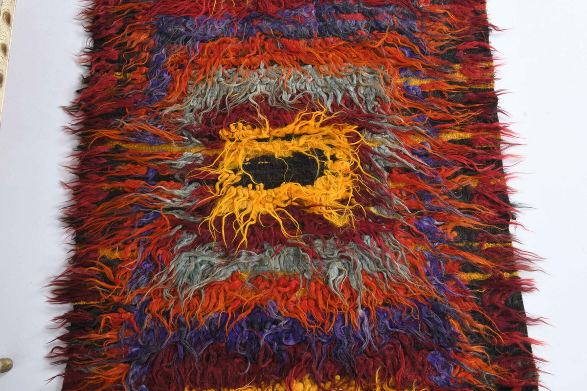 El yapımı vintage yolluk 102x246 cm çizgili desenli yün - yakın çekim doku detayı