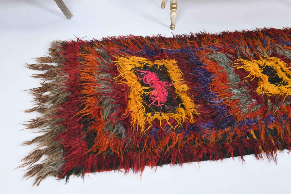El yapımı vintage yolluk 102x246 cm çizgili desenli yün - mekan görünümü