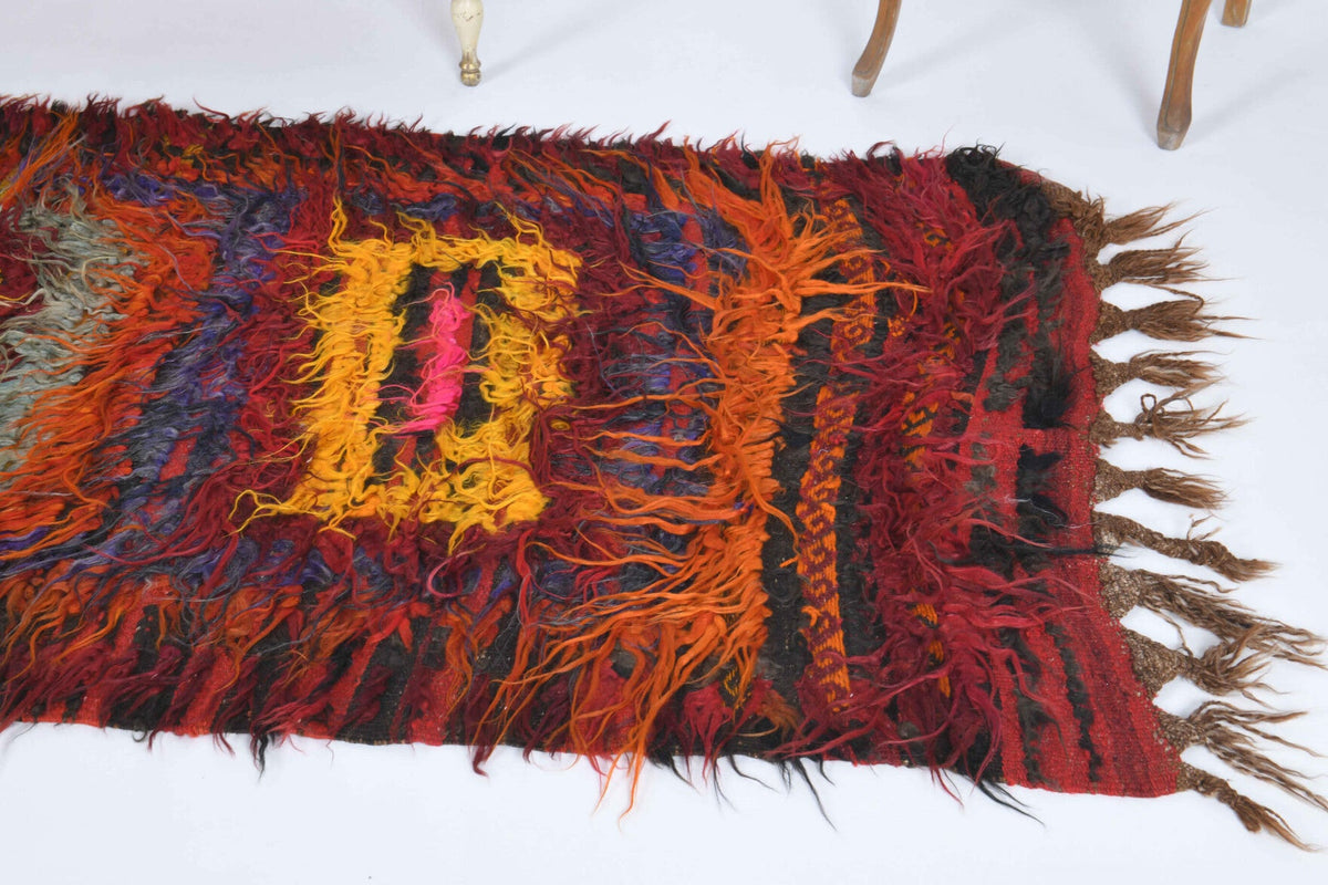 El yapımı vintage yolluk 102x246 cm çizgili desenli yün - açık alan görünümü