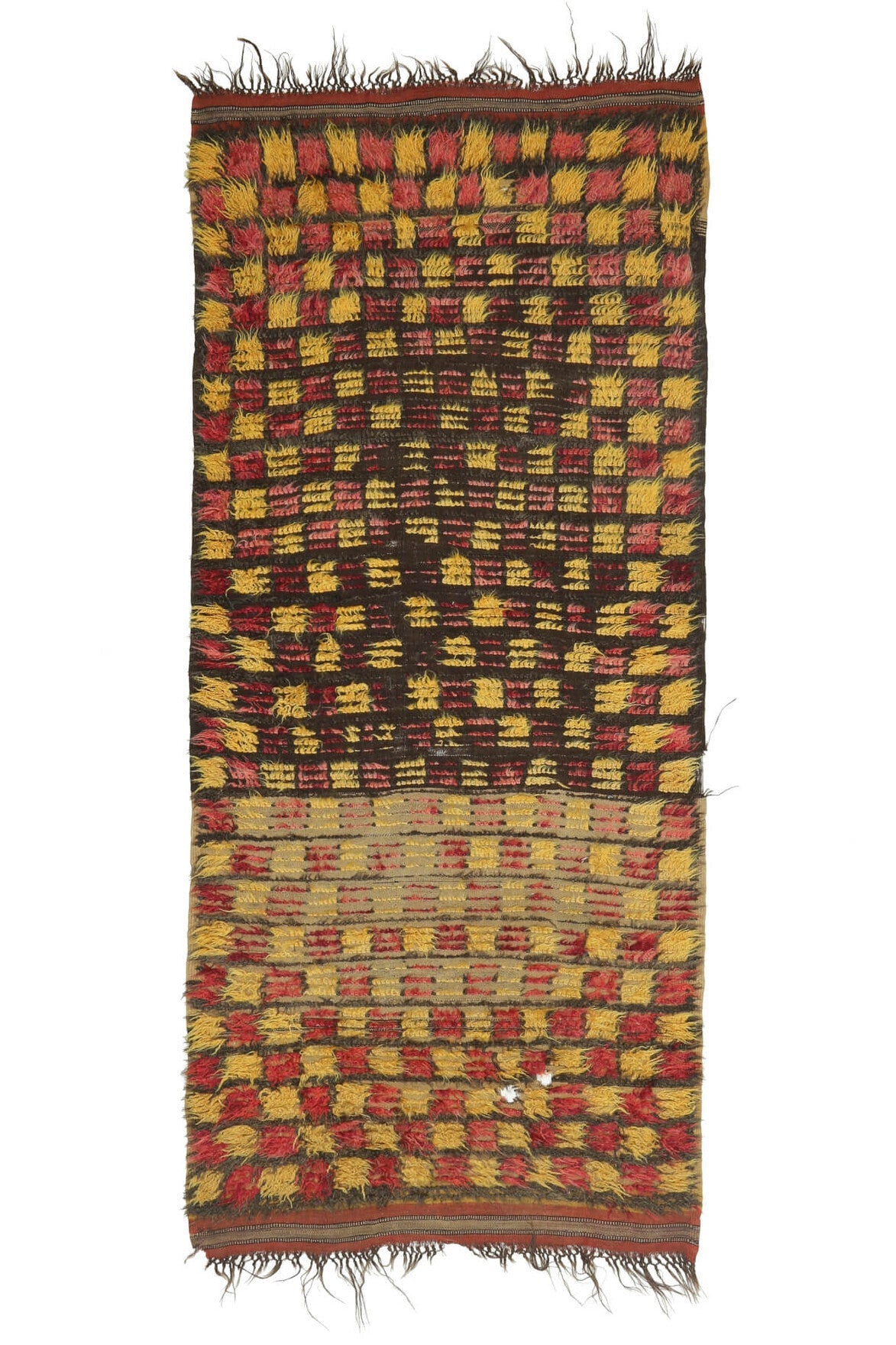 El yapımı vintage yolluk 137x307 cm i̇kat desenli yün - üstten görünüm